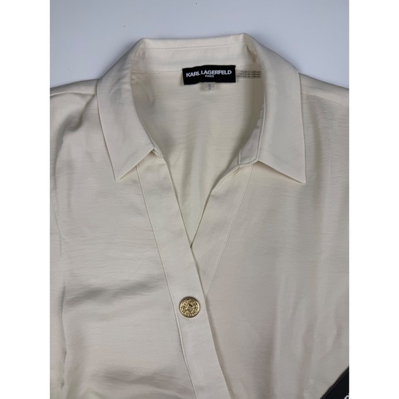 Karl Lagerfeld Paris Women's Cream V-Neck Button Front Blouse Size M - Picture 3 of 11